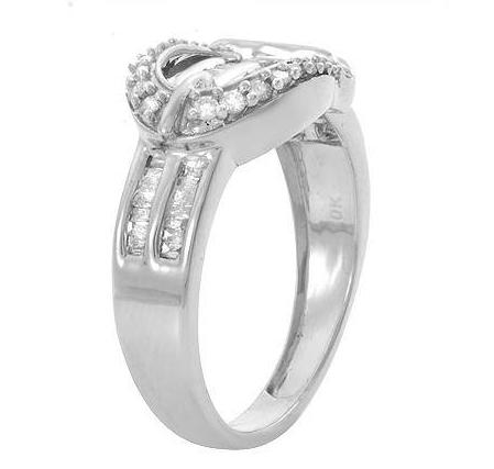 0.75CT GENUINE DIAMOND BUCKLE RING 10K WHITE GOLD